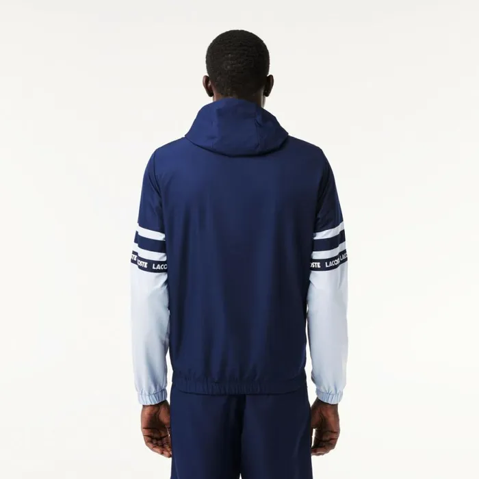 Jackets and Coats Men Lacoste Men039s Logo Stripe Tennis Jacket Navy Blue Light Blue Wb3