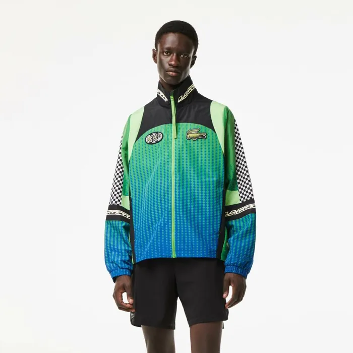 Jackets and Coats Men Lacoste Mens Ombr Checkerboard Track Jacket Green Blue Chy