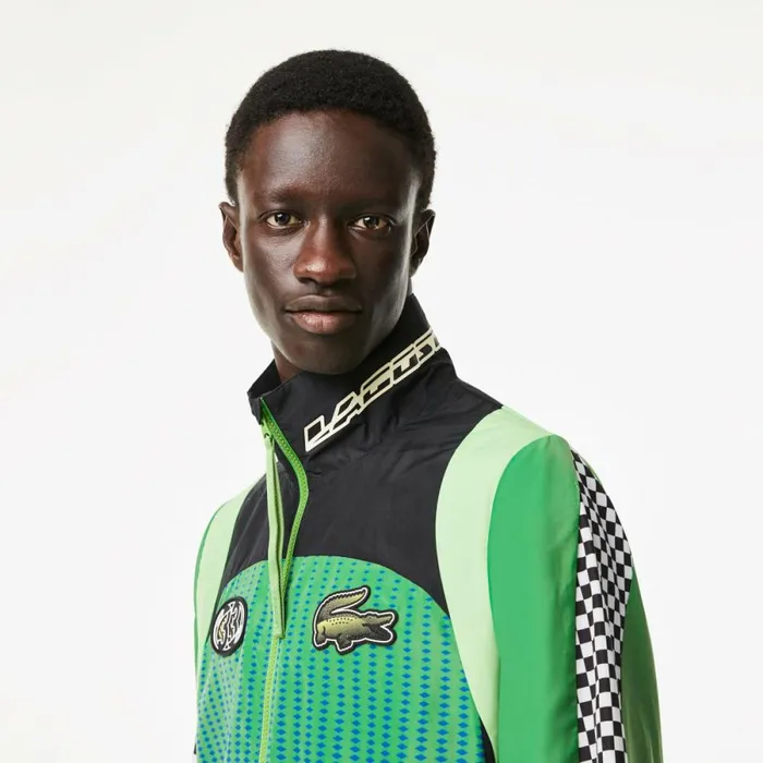 Jackets and Coats Men Lacoste Mens Ombr Checkerboard Track Jacket Green Blue Chy