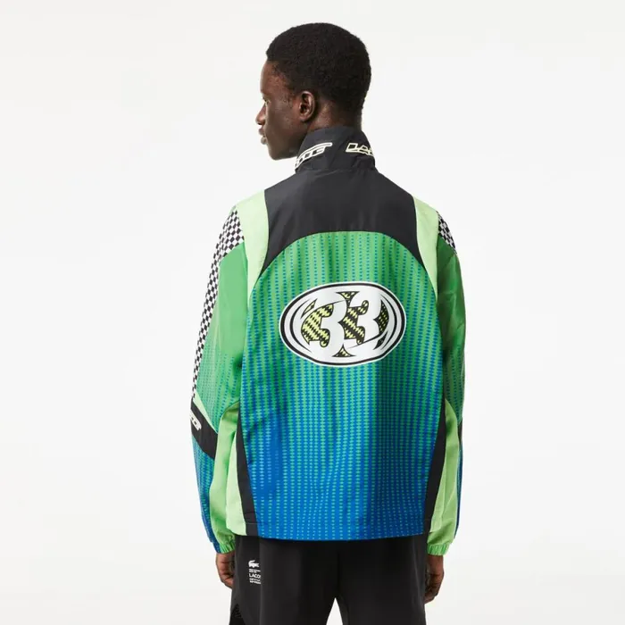 Jackets and Coats Men Lacoste Mens Ombr Checkerboard Track Jacket Green Blue Chy