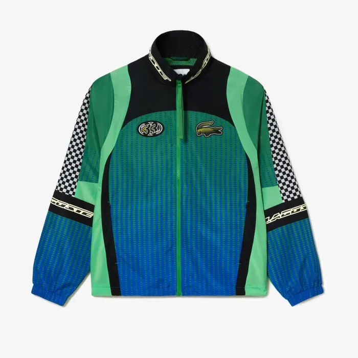 Jackets and Coats Men Lacoste Mens Ombr Checkerboard Track Jacket Green Blue Chy