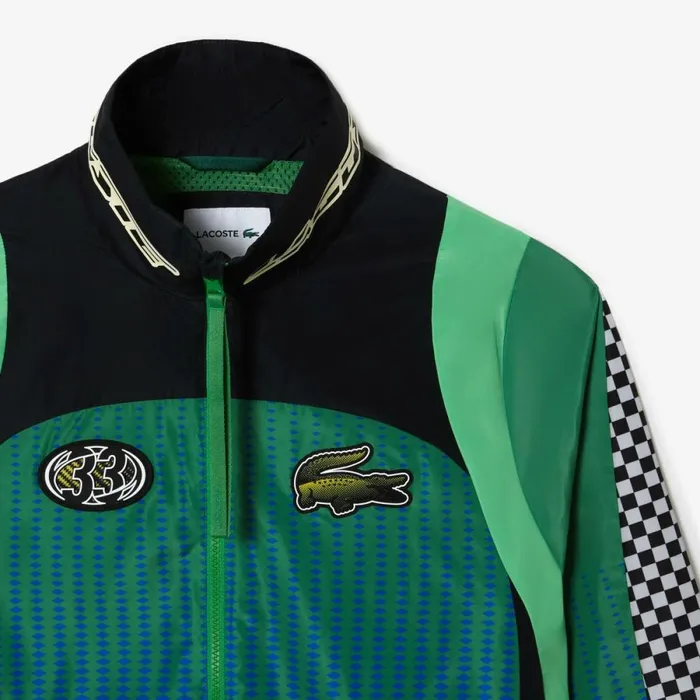 Jackets and Coats Men Lacoste Mens Ombr Checkerboard Track Jacket Green Blue Chy