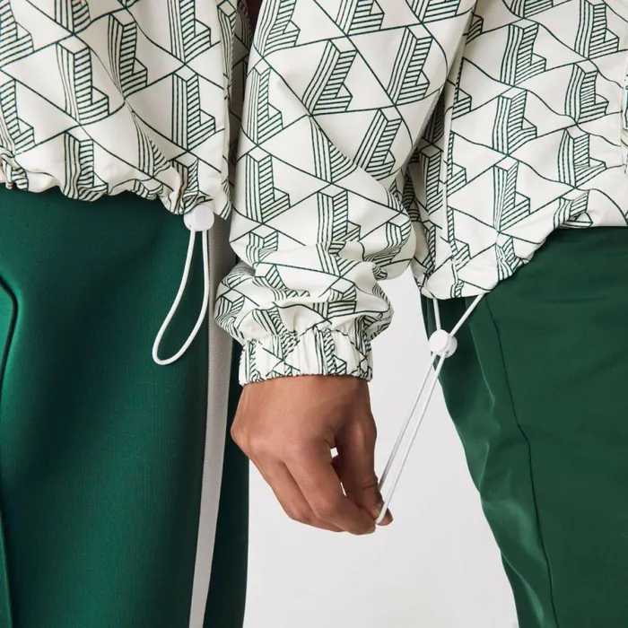 Jackets and Coats MenWomen Lacoste Unisex Lacoste LIVE Monogram Patterned Pullover Windbreaker White Green Pt2