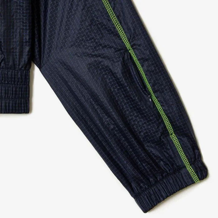 Jackets and Coats Women Lacoste Womens Roland Garros Edition PostMatch Cropped Jacket Navy Blue Yellow Zwi