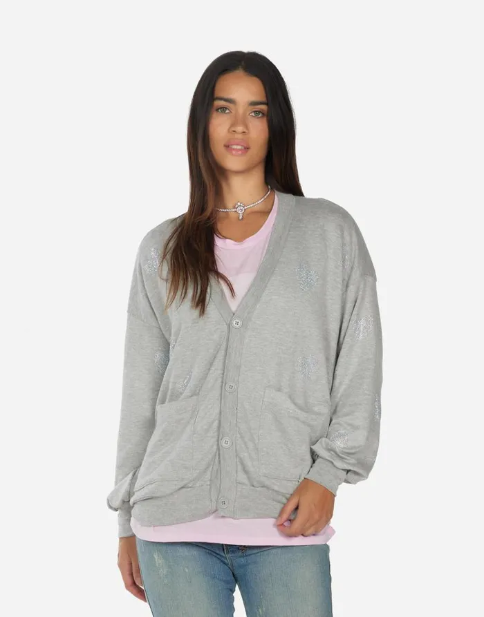 Jamila Crystal Hearts Heather Grey Women Lauren Moshi Sweaters and Knits