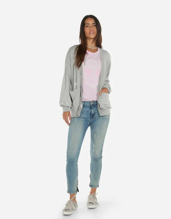 Jamila Crystal Hearts Heather Grey Women Lauren Moshi Sweaters and Knits