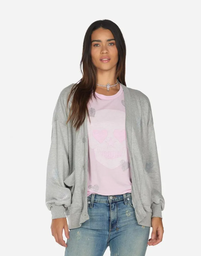 Jamila Crystal Hearts Heather Grey Women Lauren Moshi Sweaters and Knits