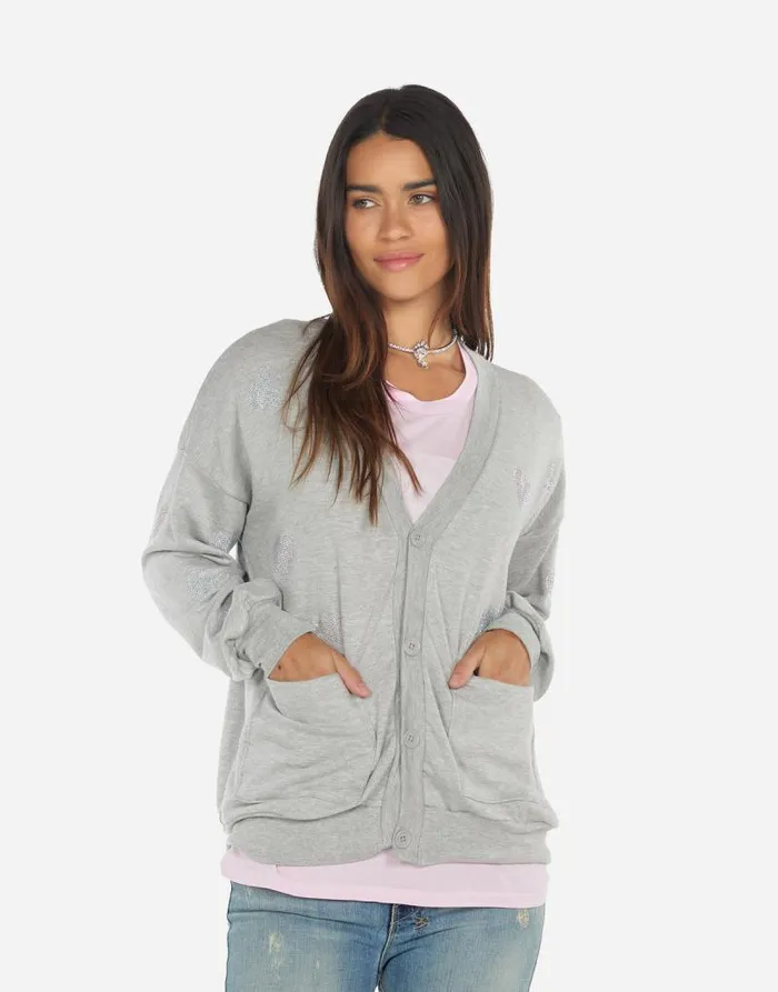 Jamila Crystal Hearts Heather Grey Women Lauren Moshi Sweaters and Knits