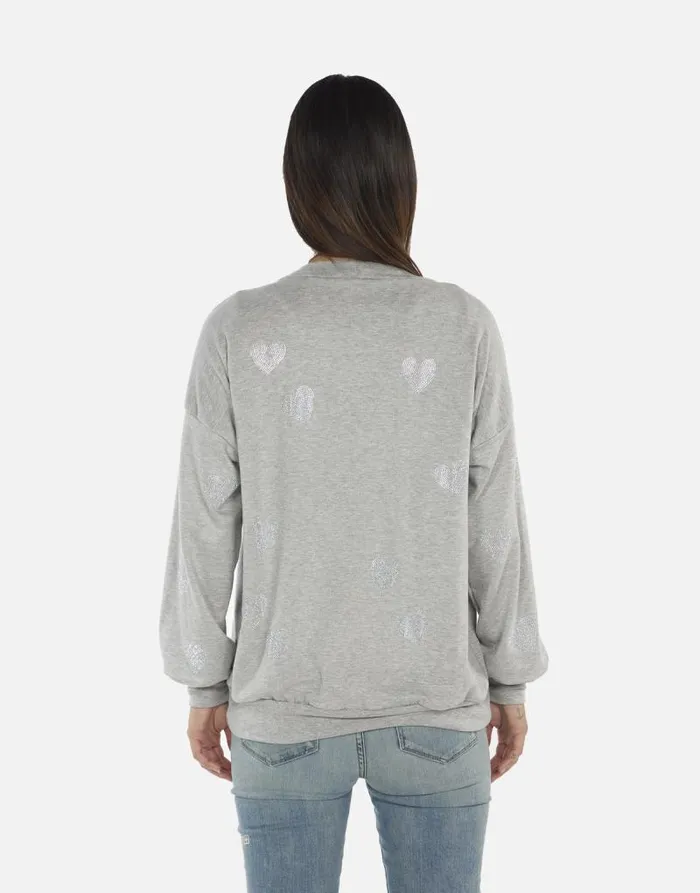 Jamila Crystal Hearts Heather Grey Women Lauren Moshi Sweaters and Knits