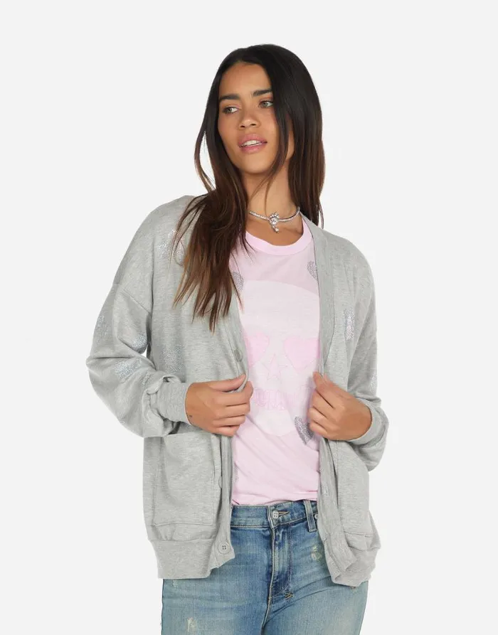Jamila Crystal Hearts Heather Grey Women Lauren Moshi Sweaters and Knits