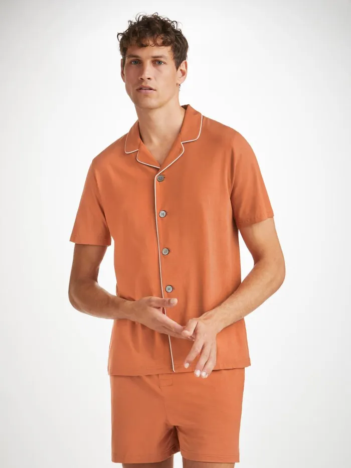 Jersey Pajamas Men Derek Rose Short Pajamas Basel Micro Modal Stretch Terracotta