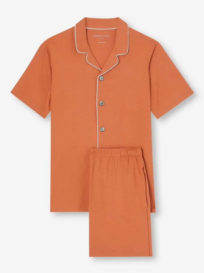 Jersey Pajamas Men Derek Rose Short Pajamas Basel Micro Modal Stretch Terracotta