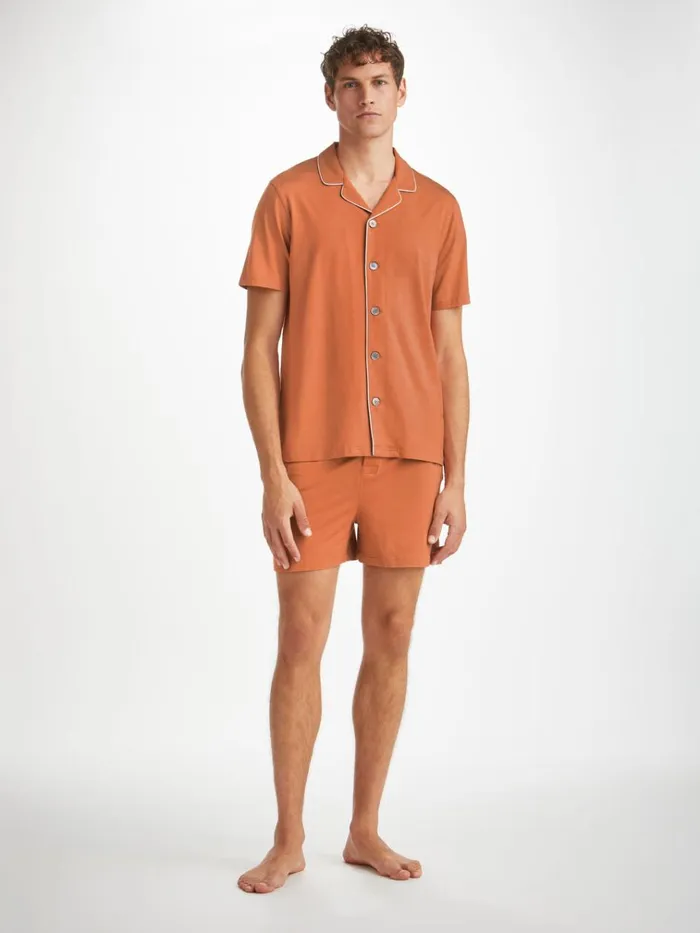 Jersey Pajamas Men Derek Rose Short Pajamas Basel Micro Modal Stretch Terracotta