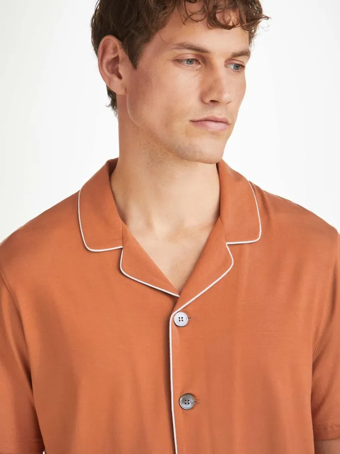 Jersey Pajamas Men Derek Rose Short Pajamas Basel Micro Modal Stretch Terracotta