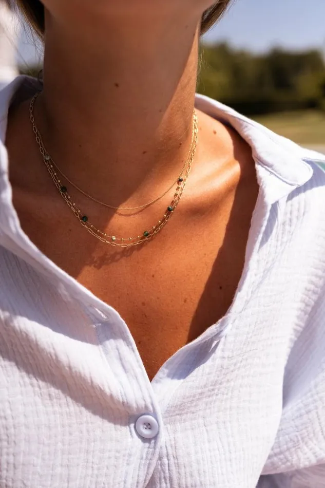 Jewelry and Accessories Necklaces Easy Clothes Golden And Green Laza Necklace