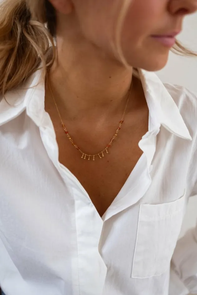 Jewelry and Accessories Necklaces Easy Clothes Golden And Orange Leewan Necklace