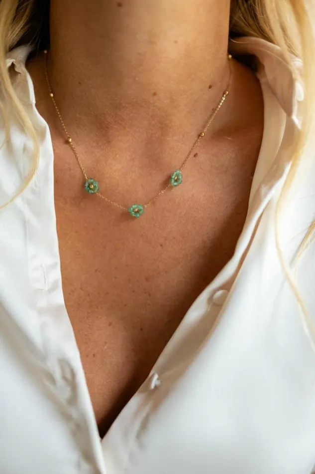 Jewelry and Accessories Necklaces Easy Clothes Green And Golden Flowi Necklace Green