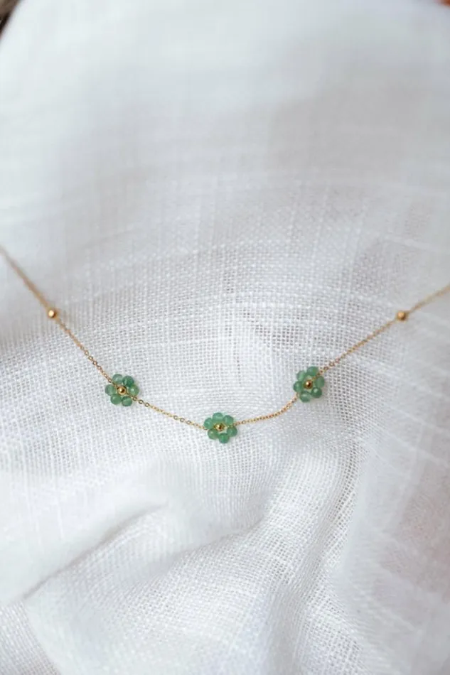 Jewelry and Accessories Necklaces Easy Clothes Green And Golden Flowi Necklace Green