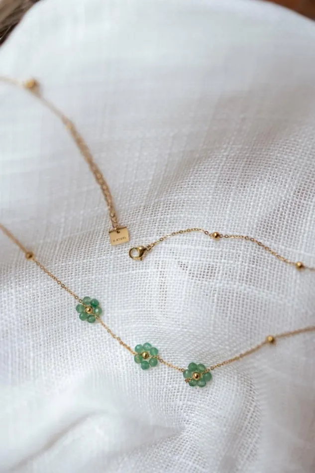 Jewelry and Accessories Necklaces Easy Clothes Green And Golden Flowi Necklace Green