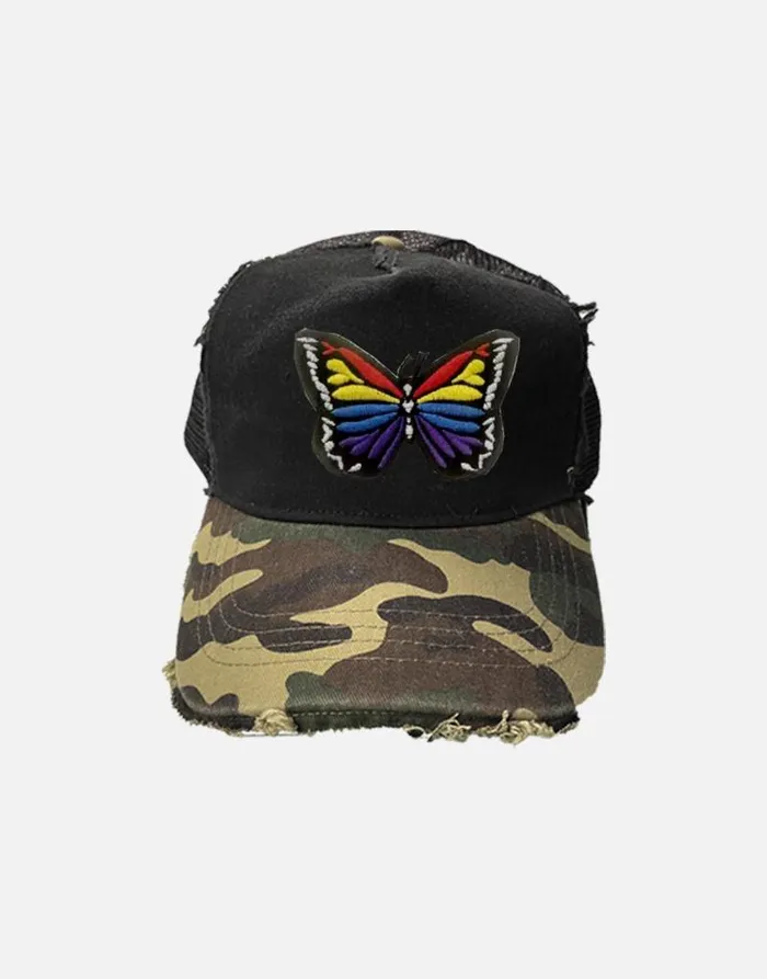 Jilly Stripe Butterfly Patch Black Camo Women Lauren Moshi Hats