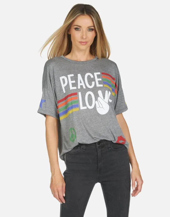 Jolene Peace Love Stripe Heather Grey Women Lauren Moshi Short Sleeve