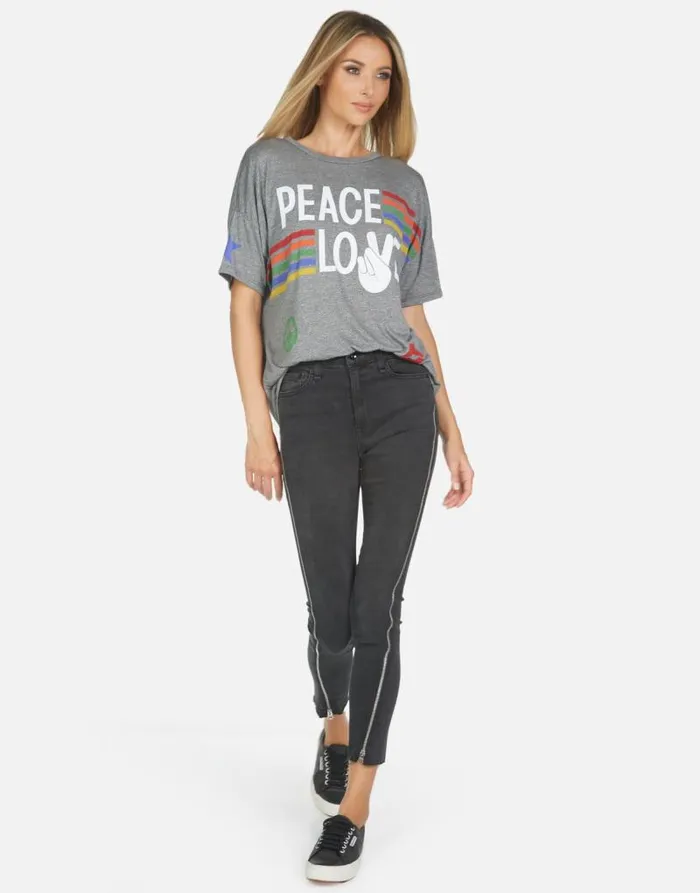 Jolene Peace Love Stripe Heather Grey Women Lauren Moshi Short Sleeve