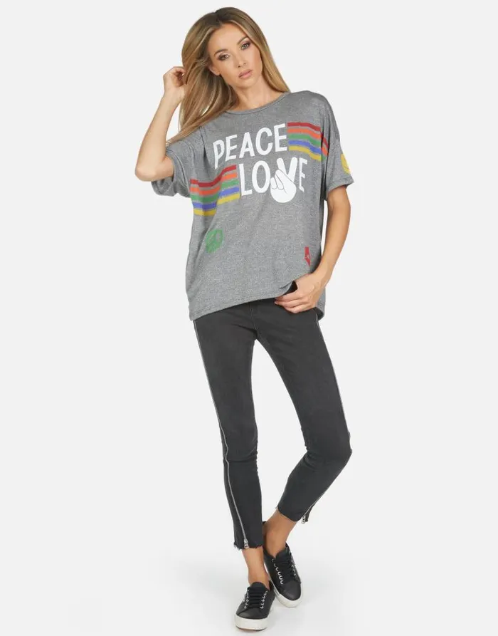 Jolene Peace Love Stripe Heather Grey Women Lauren Moshi Short Sleeve