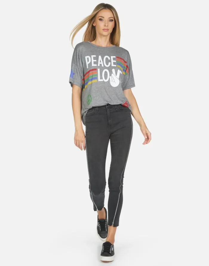 Jolene Peace Love Stripe Heather Grey Women Lauren Moshi Short Sleeve