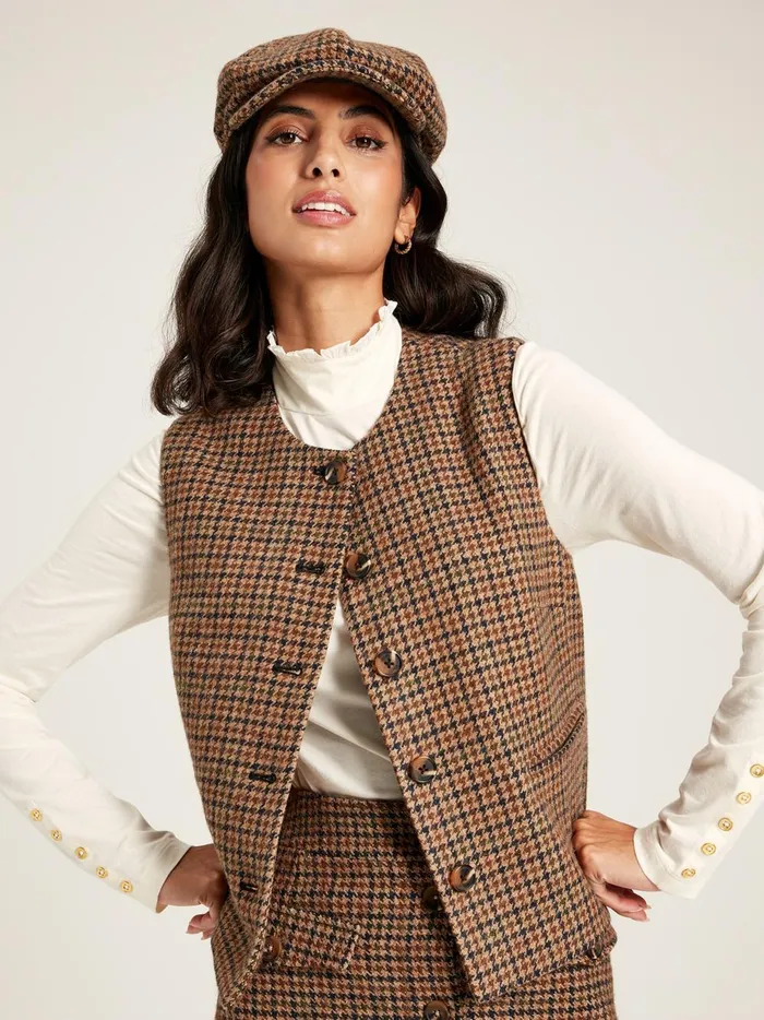Joules Coats and Jackets Women Brown Tweed Gilet