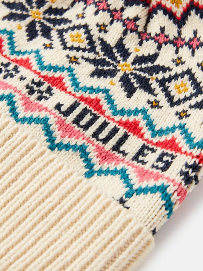 Joules Hats Women Ivory Fair Isle Knitted Hat