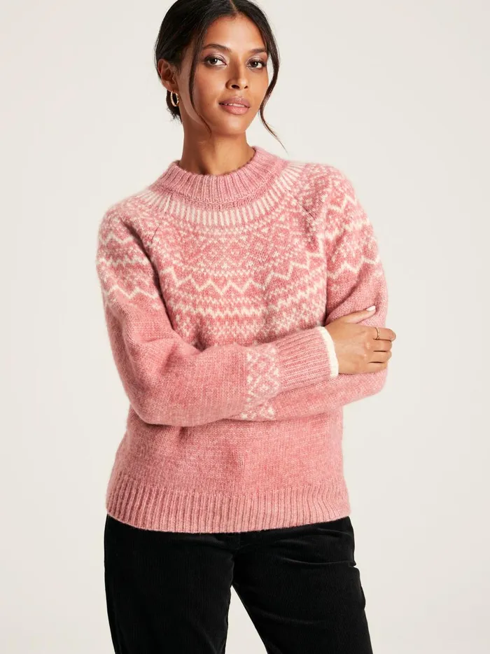 Joules Knitwear Women Pink Fair Isle Jumper