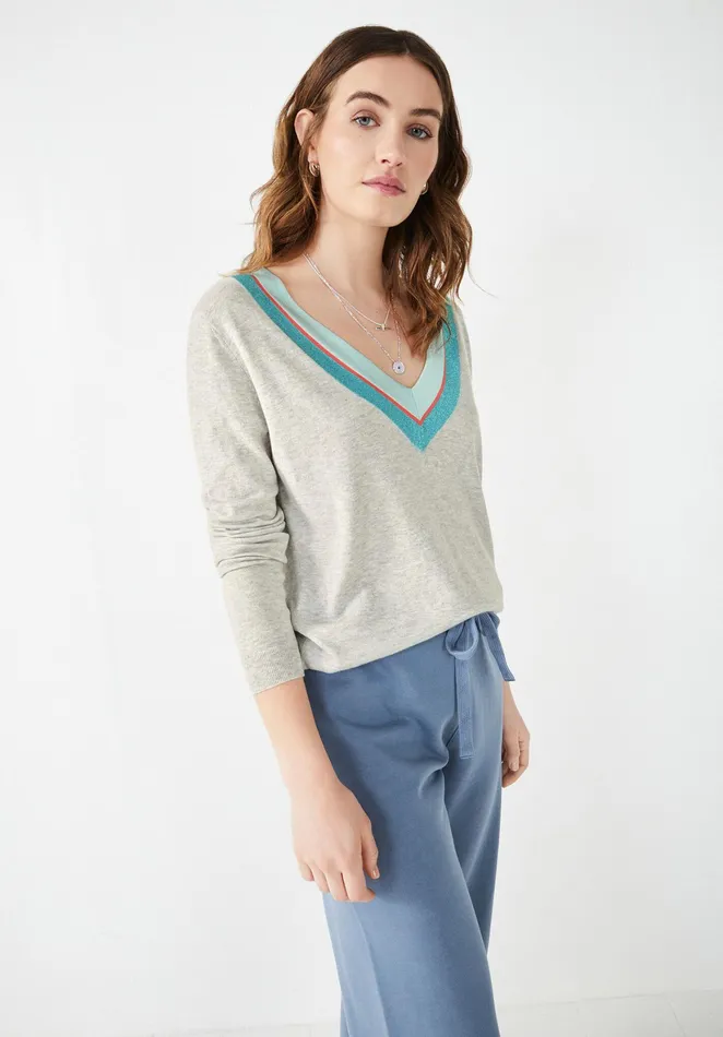 Jumpers and Cardigans Women Hush Deep VNeck Jumper Palest Grey Marl Blue Soft Orange