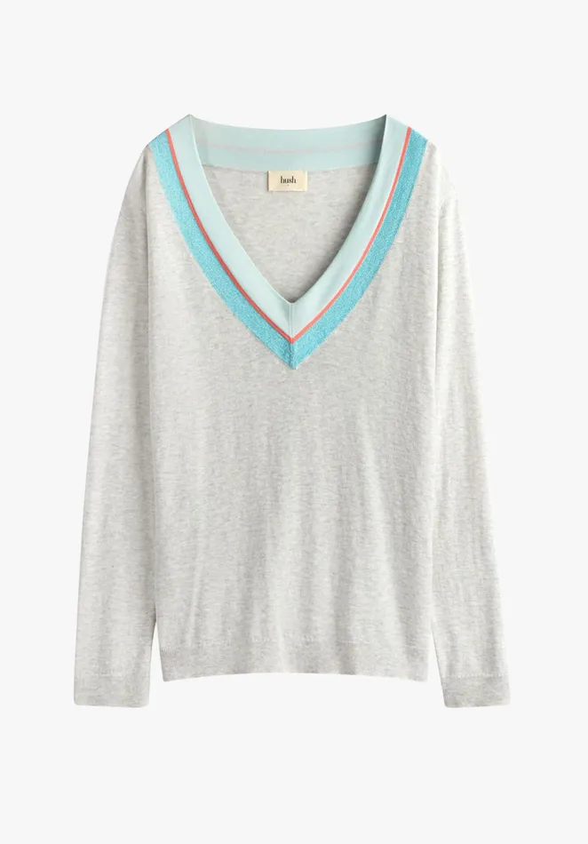 Jumpers and Cardigans Women Hush Deep VNeck Jumper Palest Grey Marl Blue Soft Orange