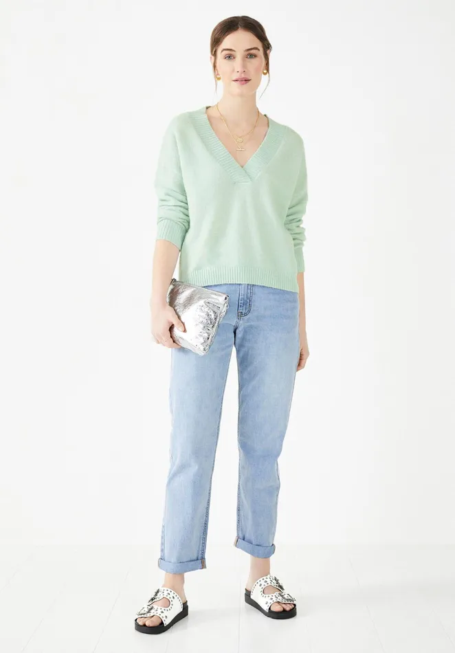 Jumpers and Cardigans Women Hush Fleur VNeck Cropped Jumper Duck Egg Grey