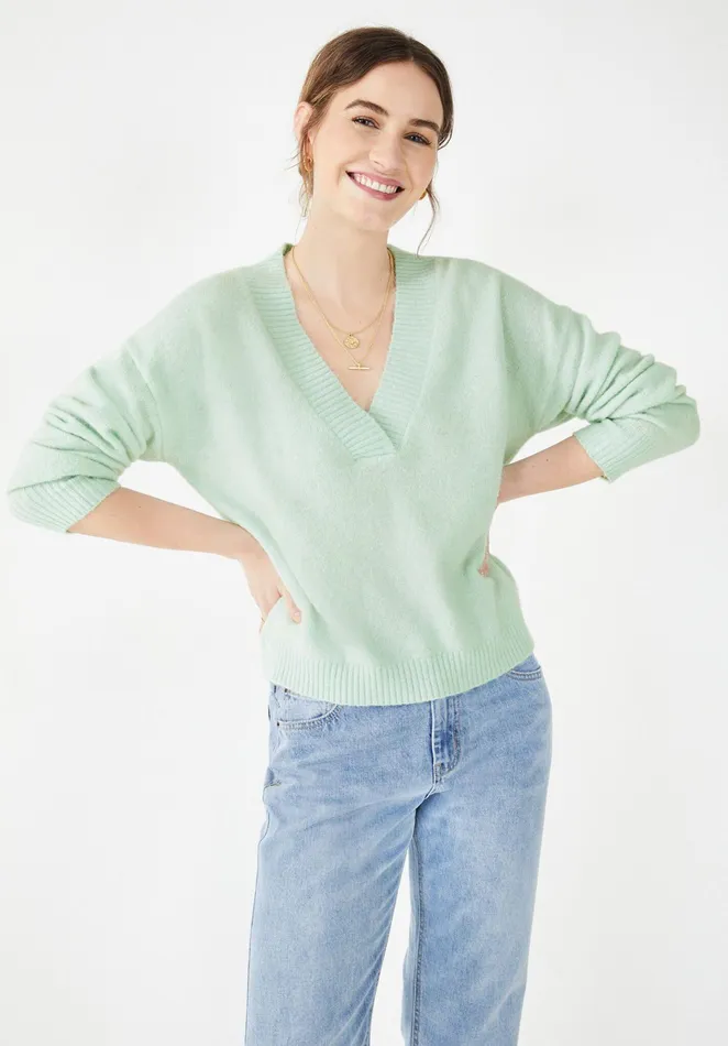 Jumpers and Cardigans Women Hush Fleur VNeck Cropped Jumper Duck Egg Grey