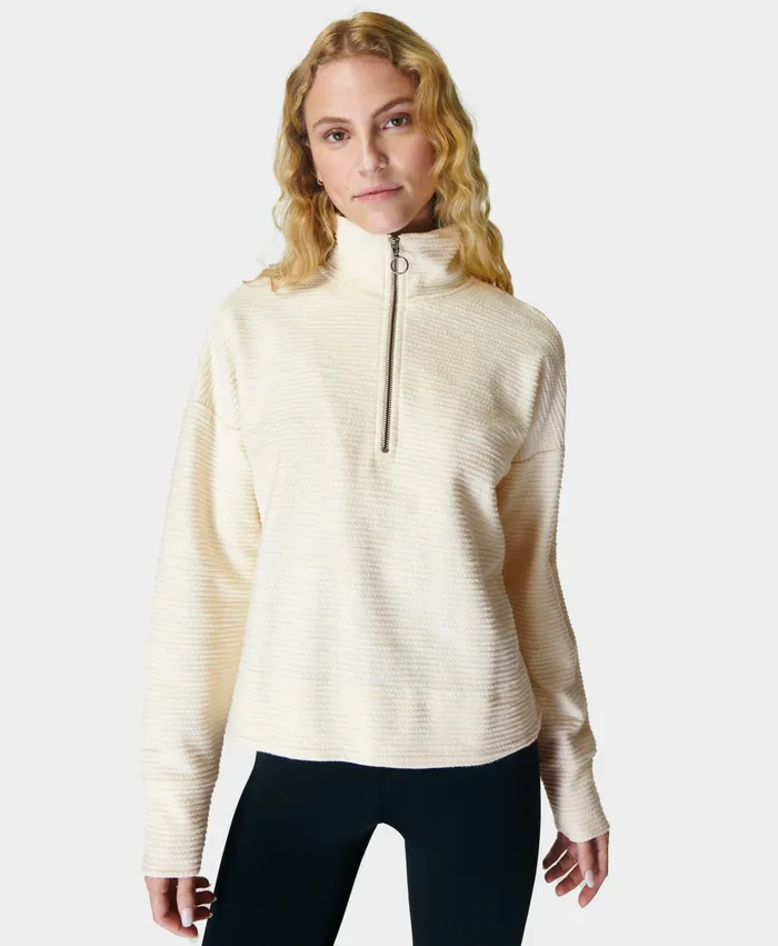 Jumpers Hoodies Sweaty Betty Women Rest Up Half Zip Pullover Lily White