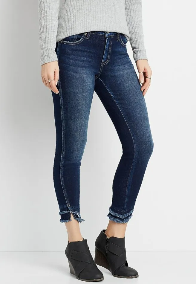 Kancan Dark Double Frayed Hem Skinny Ankle Jean Women Maurices Jeans