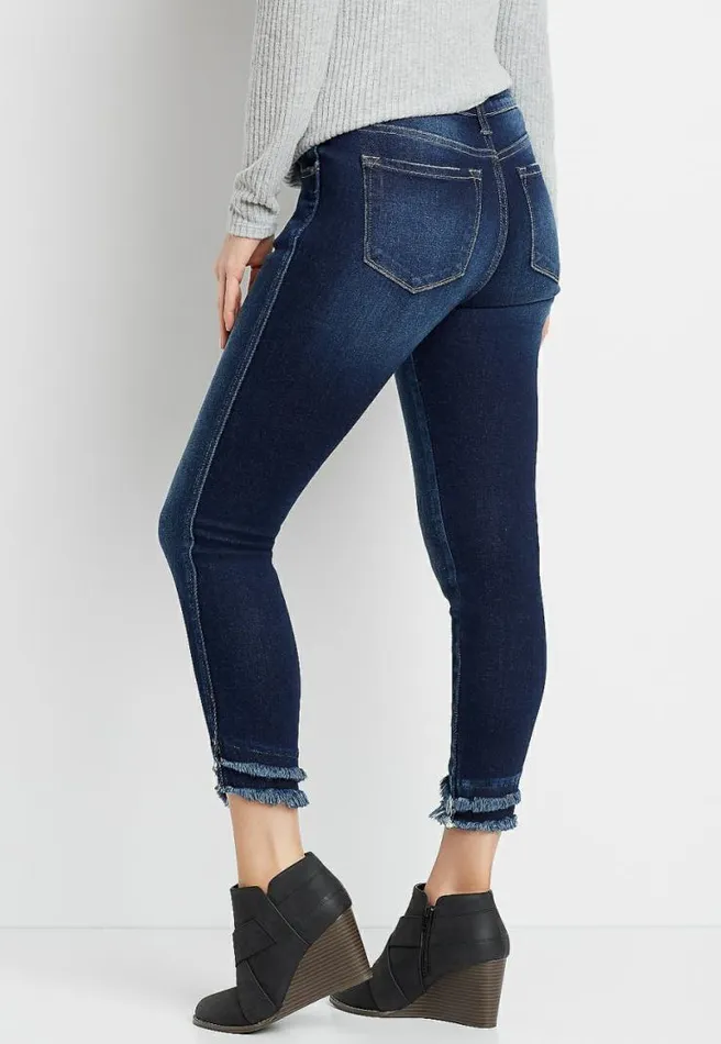 Kancan Dark Double Frayed Hem Skinny Ankle Jean Women Maurices Jeans