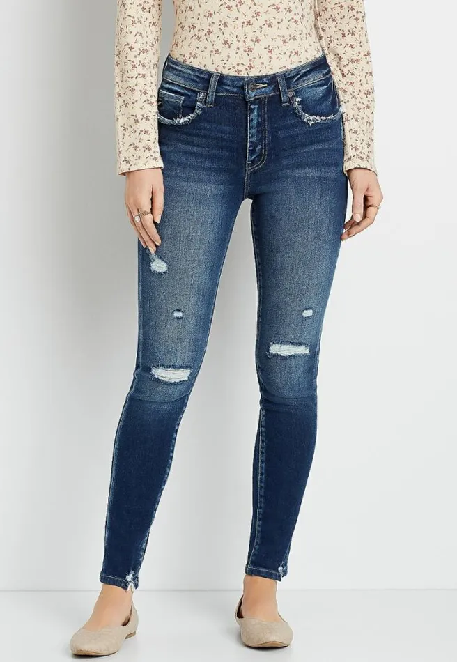 Kancan High Rise Dark Wash Fray Pocket Skinny Jean Women Maurices Jeans