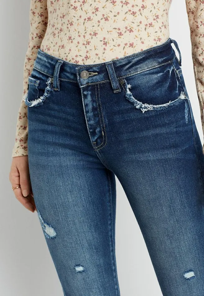 Kancan High Rise Dark Wash Fray Pocket Skinny Jean Women Maurices Jeans