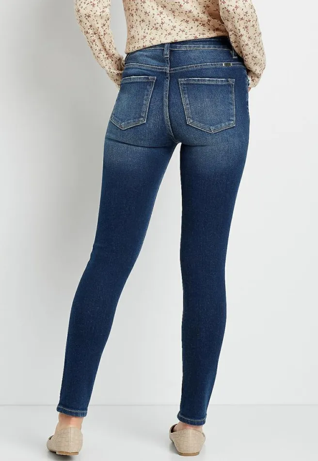 Kancan High Rise Dark Wash Fray Pocket Skinny Jean Women Maurices Jeans