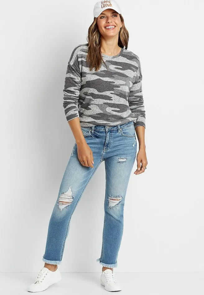 Kancan High Rise Destructed Fray Hem Slim Straight Ankle Jean Women Maurices Jeans