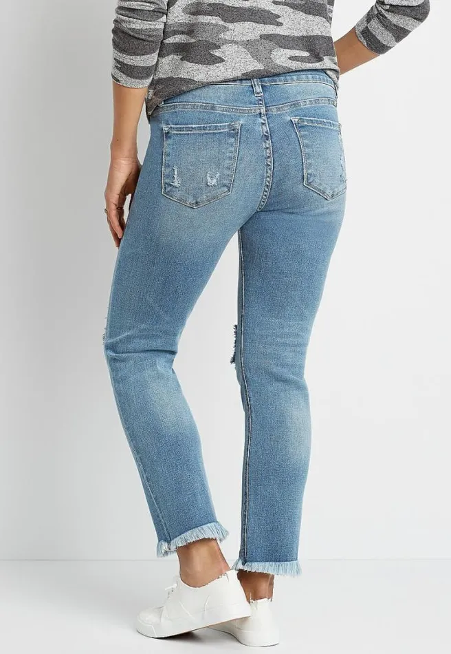 Kancan High Rise Destructed Fray Hem Slim Straight Ankle Jean Women Maurices Jeans