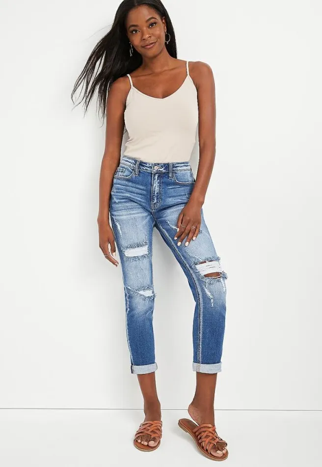 Kancan High Rise Medium Ripped Boyfriend Jean Women Maurices Jeans