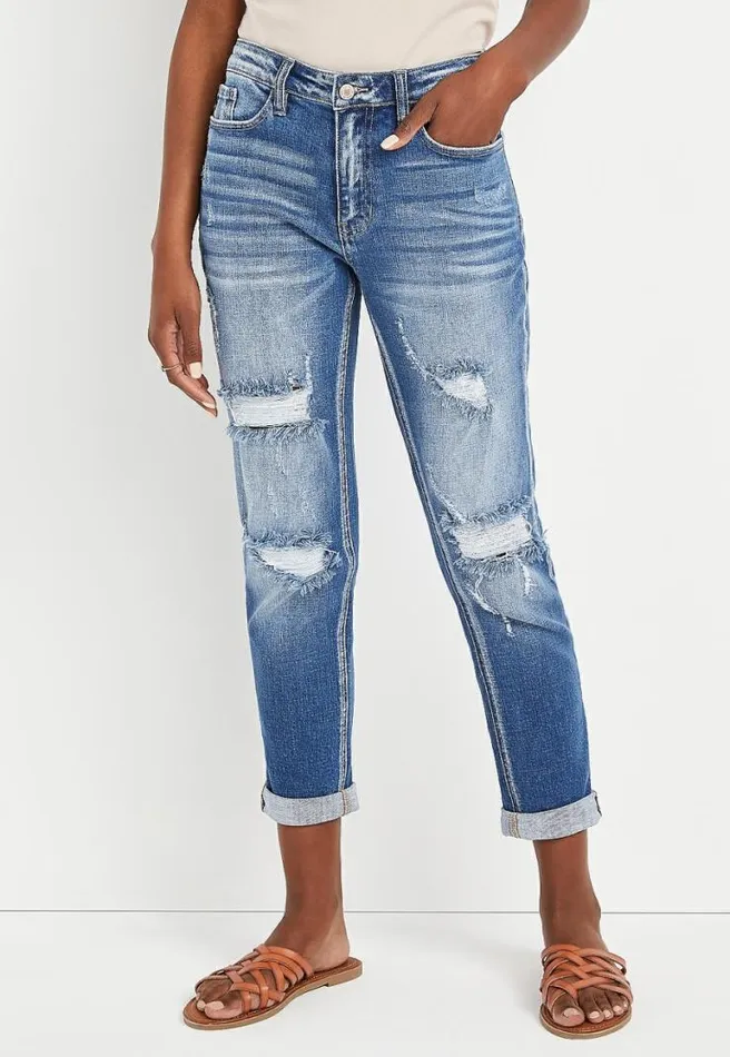 Kancan High Rise Medium Ripped Boyfriend Jean Women Maurices Jeans