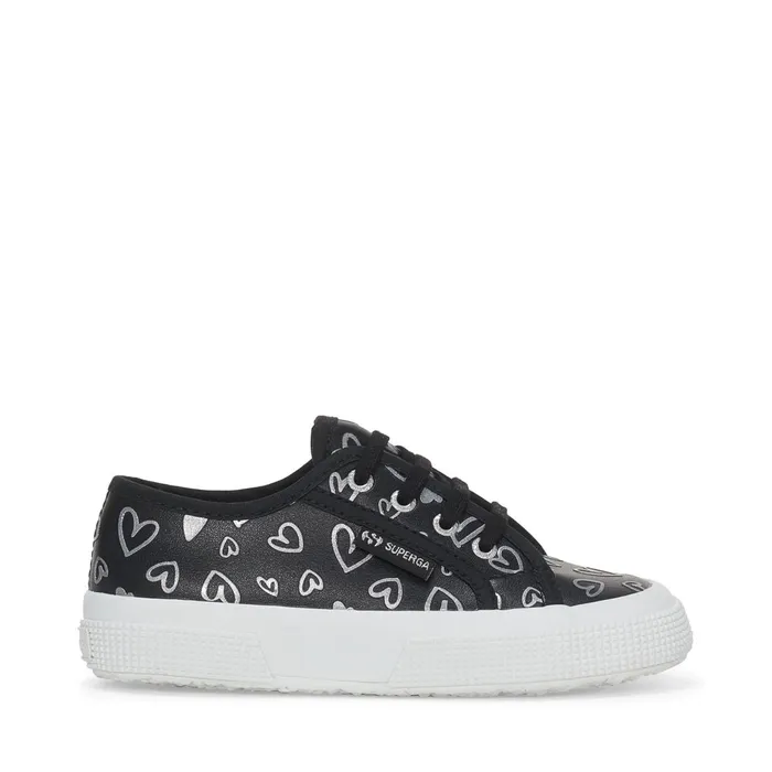 Kids Girl 2750 KIDS VEGAN MATERIAL CUTE HEARTS PRINT Low Cut BLACKSILVER HEARTS Superga Low Cut