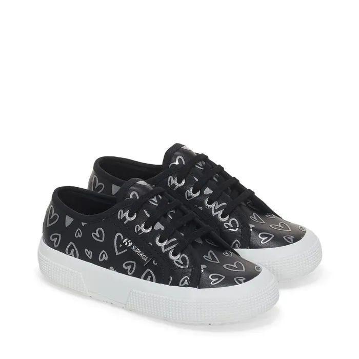 Kids Girl 2750 KIDS VEGAN MATERIAL CUTE HEARTS PRINT Low Cut BLACKSILVER HEARTS Superga Low Cut