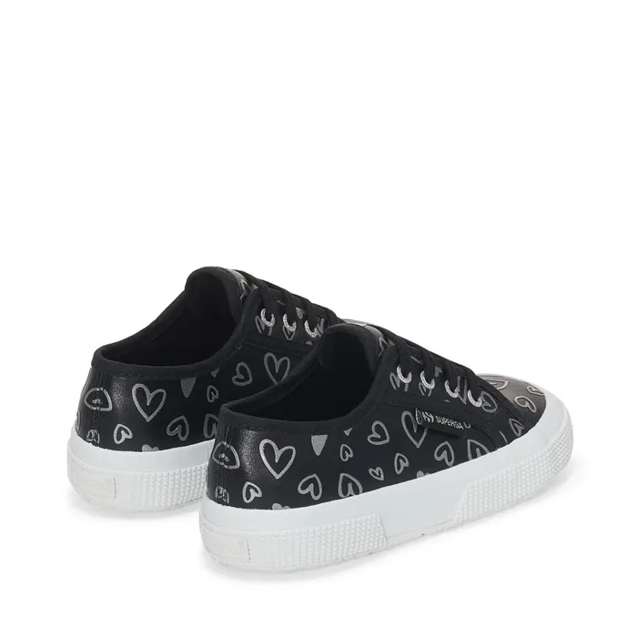 Kids Girl 2750 KIDS VEGAN MATERIAL CUTE HEARTS PRINT Low Cut BLACKSILVER HEARTS Superga Low Cut