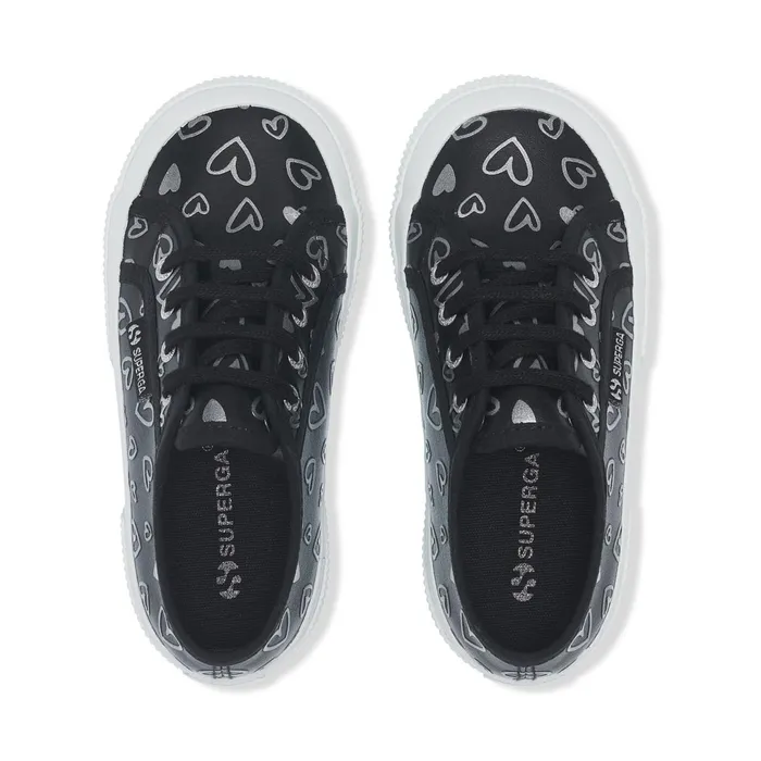 Kids Girl 2750 KIDS VEGAN MATERIAL CUTE HEARTS PRINT Low Cut BLACKSILVER HEARTS Superga Low Cut