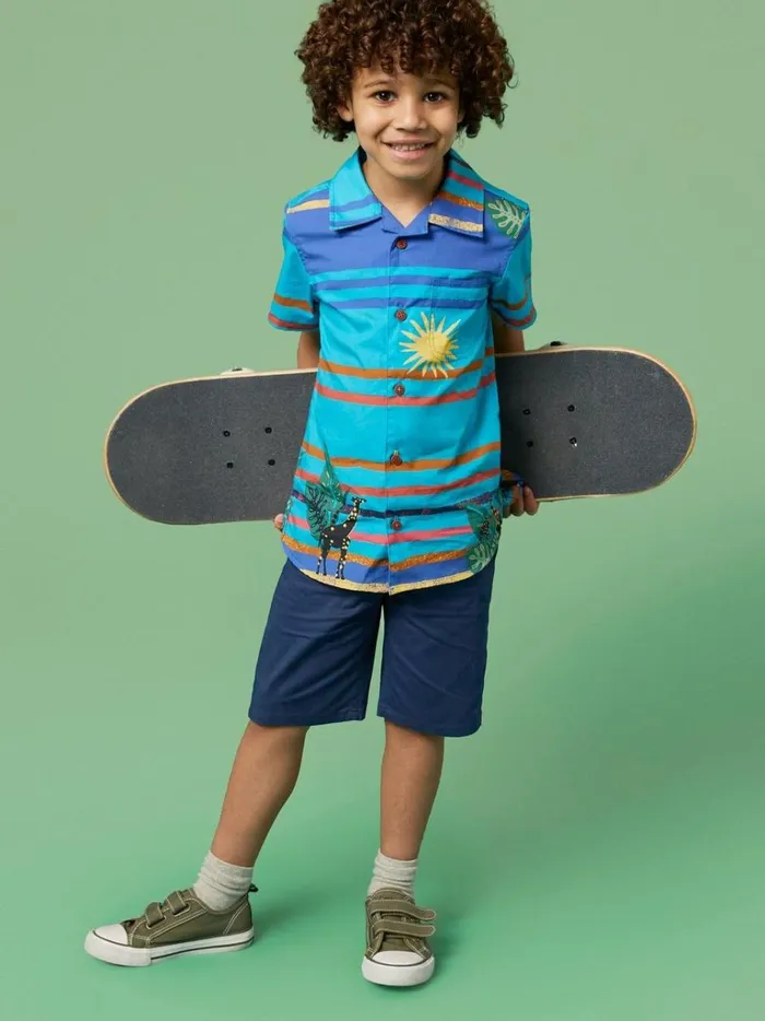 Kids SHIRTS White Stuff Giraffe Stripe SS Shirt Blue Multi